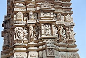 Khajuraho - Lakshmana temple, detail of sculptures of one auxiliary temple
